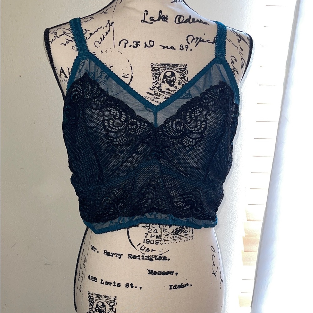 Torrid Teal and Black Lace Bralette